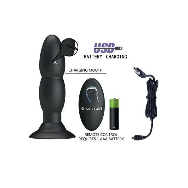 PLUG ANAL VIBRADOR ROTACIÓN MANDO CONTROL REMOTO USB BASE VENTOSA