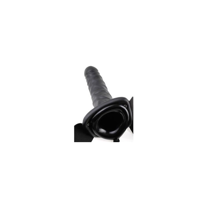 FETISH VIBRATING HOLLOW STRAP-ON BLACK ARNÉS HUECO VIBRADOR 19 CM.