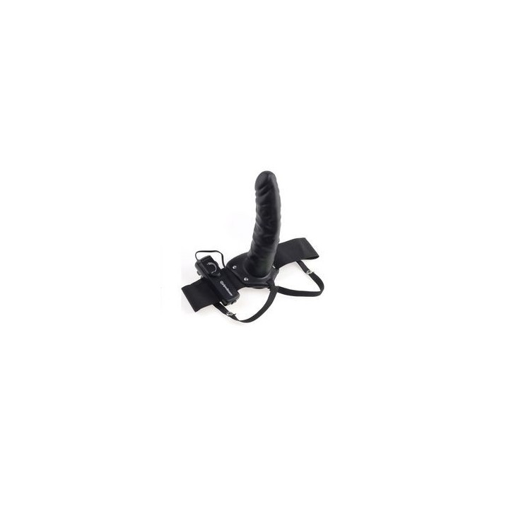 FETISH VIBRATING HOLLOW STRAP-ON BLACK ARNÉS HUECO VIBRADOR 19 CM.