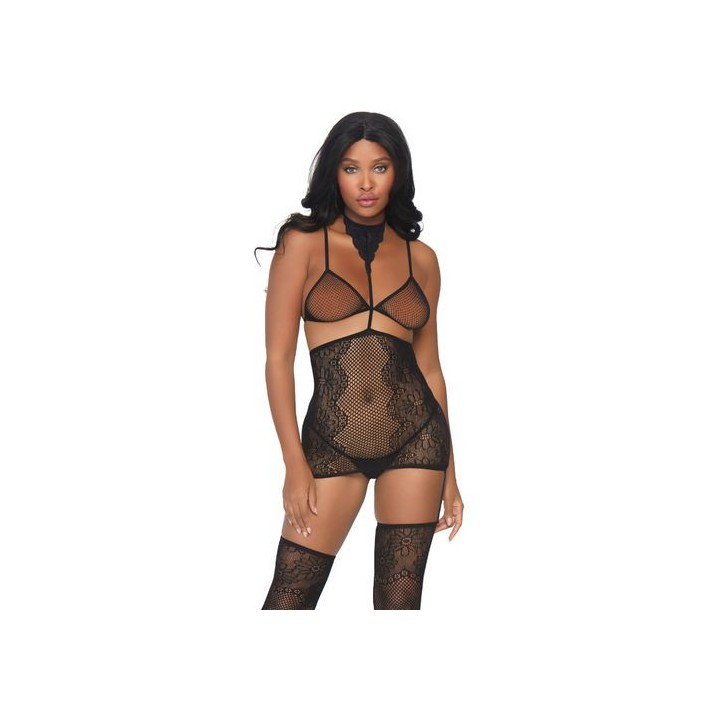 CONJUNTO EN RED BODYSTOCKING CON MEDIAS Y LIGUERO