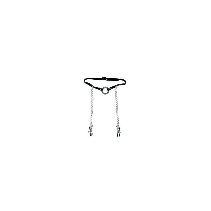 FETISH O-RING GAG & NIPPLE CLAMPS- MORDAZA CON PINZAS