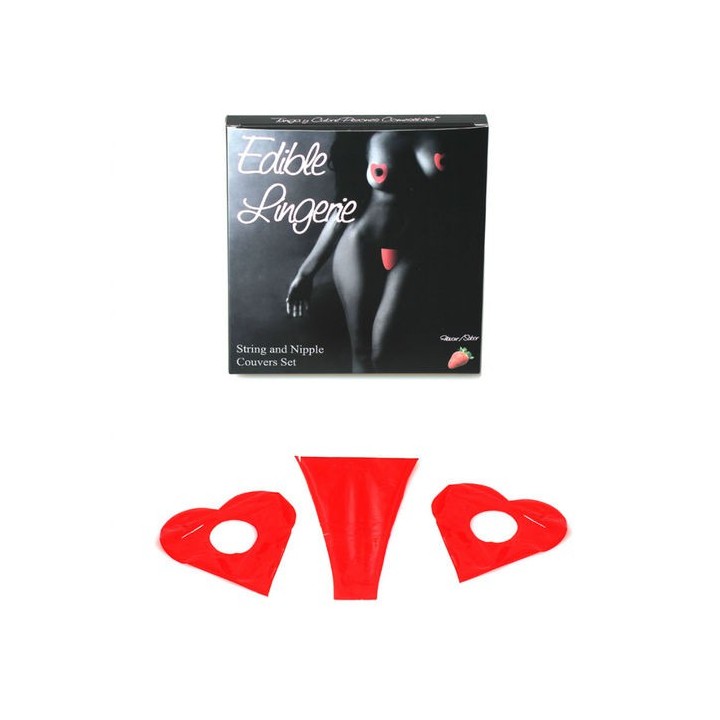 EDIBLE LINGERIE TANGA Y CUBRE PEZONES COMESTIBLE FRESA