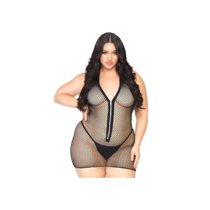LEG AVENUE FISHNET ZIP UP MINI DRESS 1X/2X