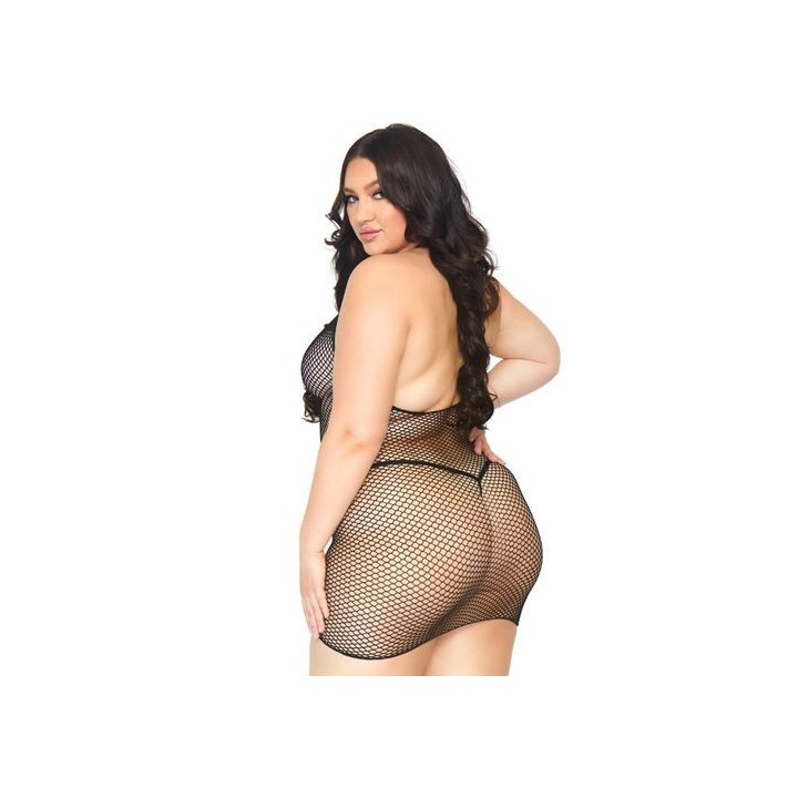 LEG AVENUE FISHNET ZIP UP MINI DRESS 1X/2X