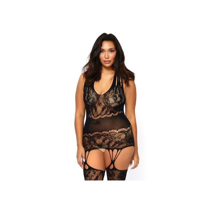 BODY MONO DISEÑO FLORAL BODYSTOCKING BLACK BIG SIZE