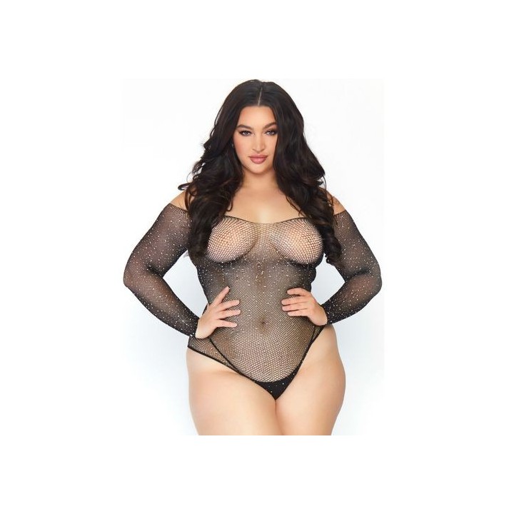 BODY CON MANGAS DE REJILLA ADORNADO CON BRILLANTES BODYSTOCKING