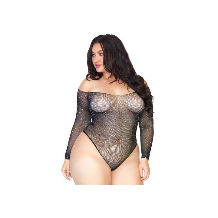 BODY CON MANGAS DE REJILLA ADORNADO CON BRILLANTES BODYSTOCKING