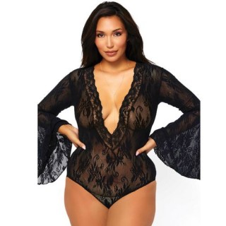 BODY TEDDY ENCAJE FLORAL MANGA LARGA ACAMPANADA TALLA GRANDE