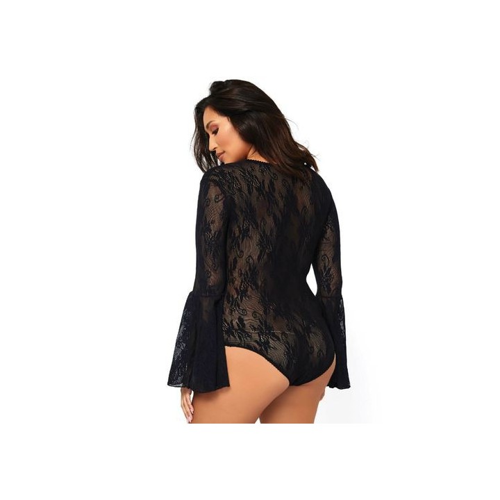 BODY TEDDY ENCAJE FLORAL MANGA LARGA ACAMPANADA TALLA GRANDE