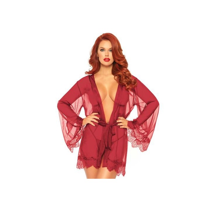 LEG AVENUE SHEER ROBE FLARED SLEEVES BURGUNDY BATA BURDEOS M/L