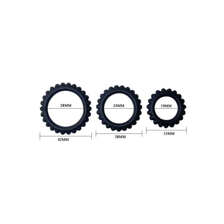 Baile - Titan Set 3 PCS Cock Ring Black 2.8 + 2.4 + 1.9 CM