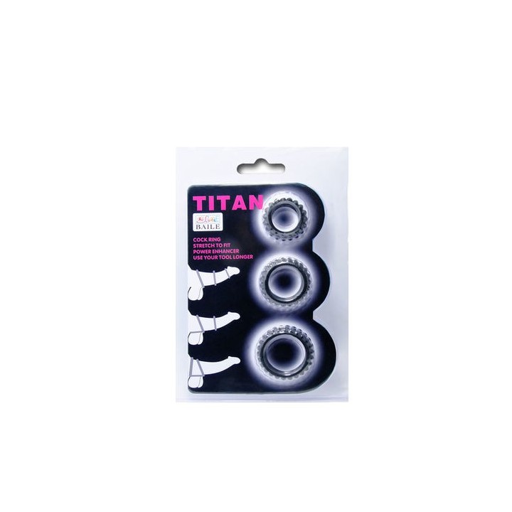 Baile - Titan Set 3 PCS Cock Ring Black 2.8 + 2.4 + 1.9 CM